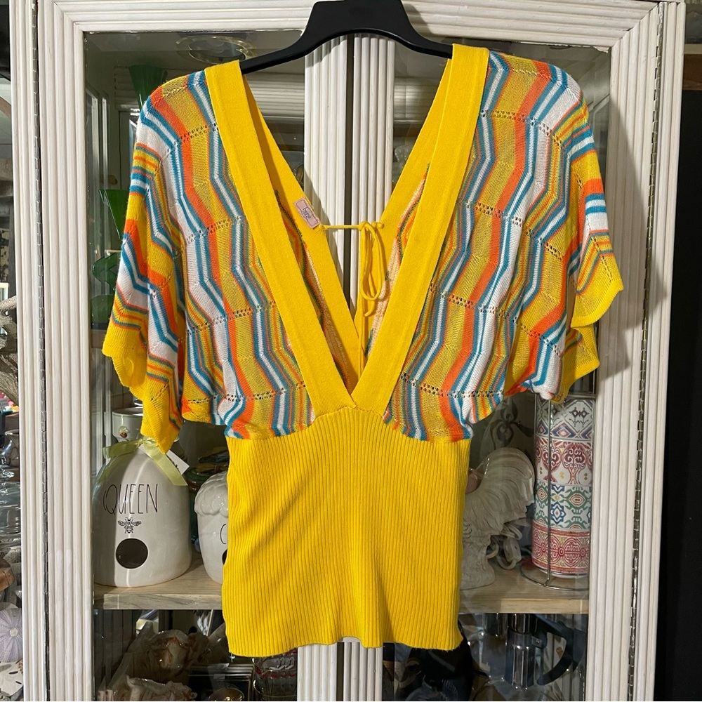 Hera Vintage knit top zig zag pattern womens M